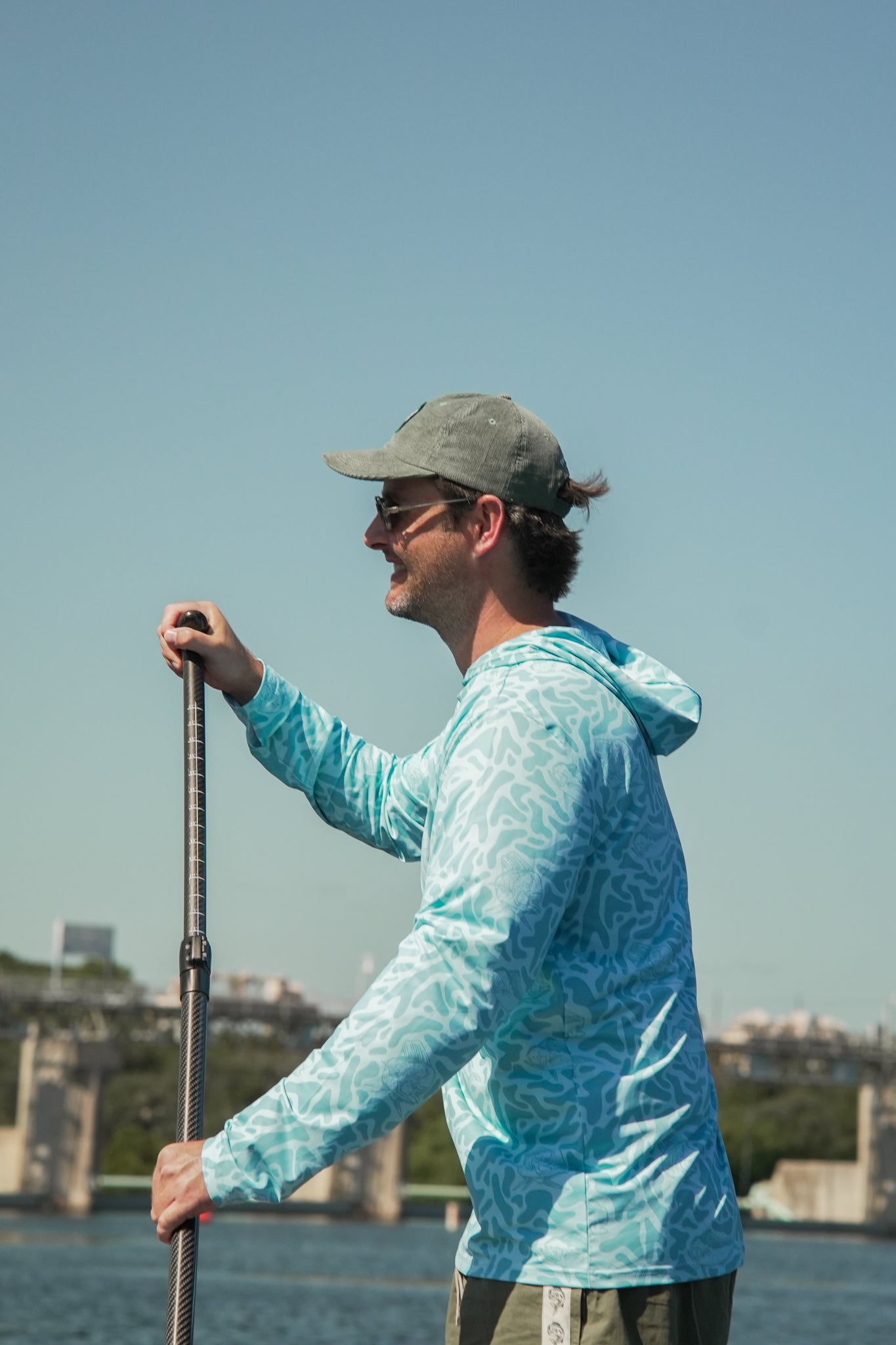The Next Fish Signature Camo Performance Hooded Fishing Shirt in Blue