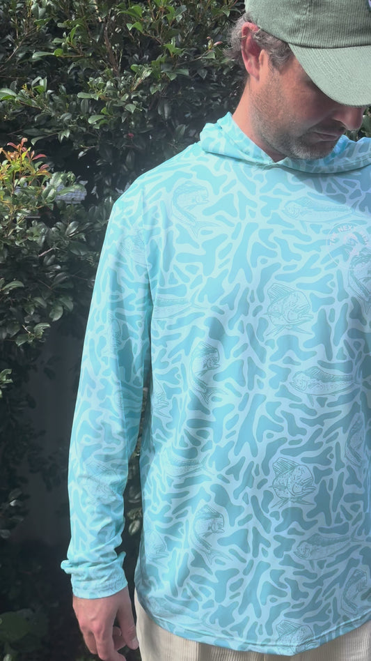 The Next Fish Signature Camo Performance Hooded Fishing Shirt in Blue